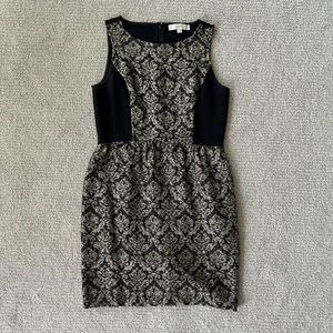 Loft Black and Gold Jacquard Dress
